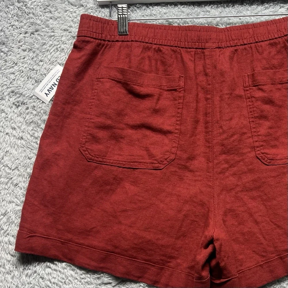 Old Navy Shorts Womens Large Red Linen Blend Pull On Hi Rise Beach Resort Casual